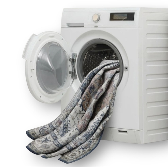 Green Blue and Cream Machine Washable Area Rug - Picture 7 of 8